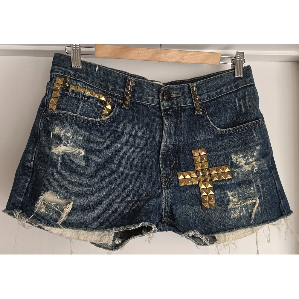 Levi's Shorts 18 Regular Blue Denim Cotton Casual Streetwear Jean Golden Studs